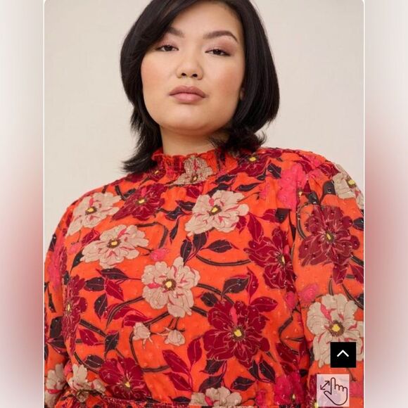 Torrid Mini Clip Dot Blouson Sleeve Dress Orange Floral Print 3x - Picture 3 of 15